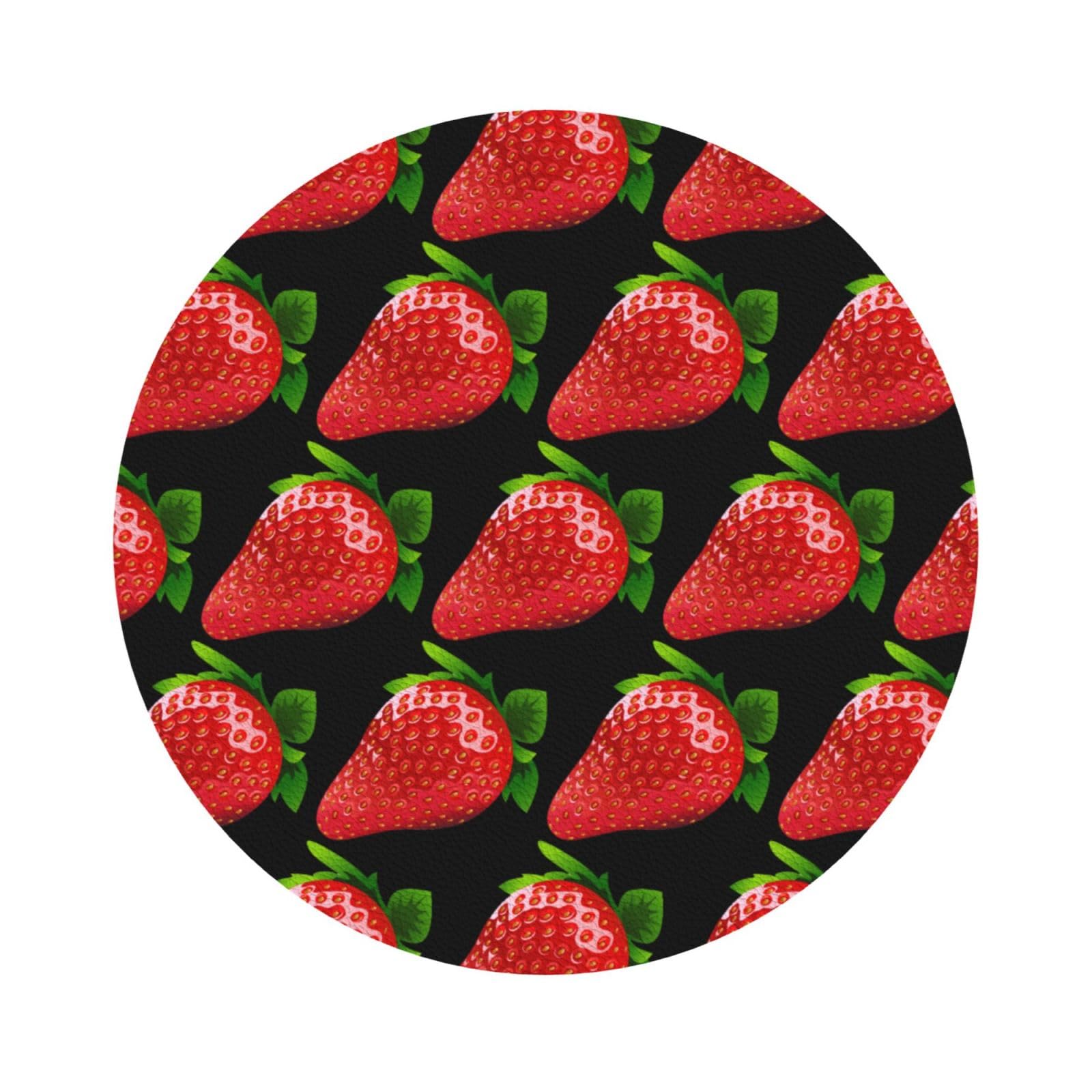 strawberry clipart PU Leather Coasters Set of 6 Round Drink Coasters