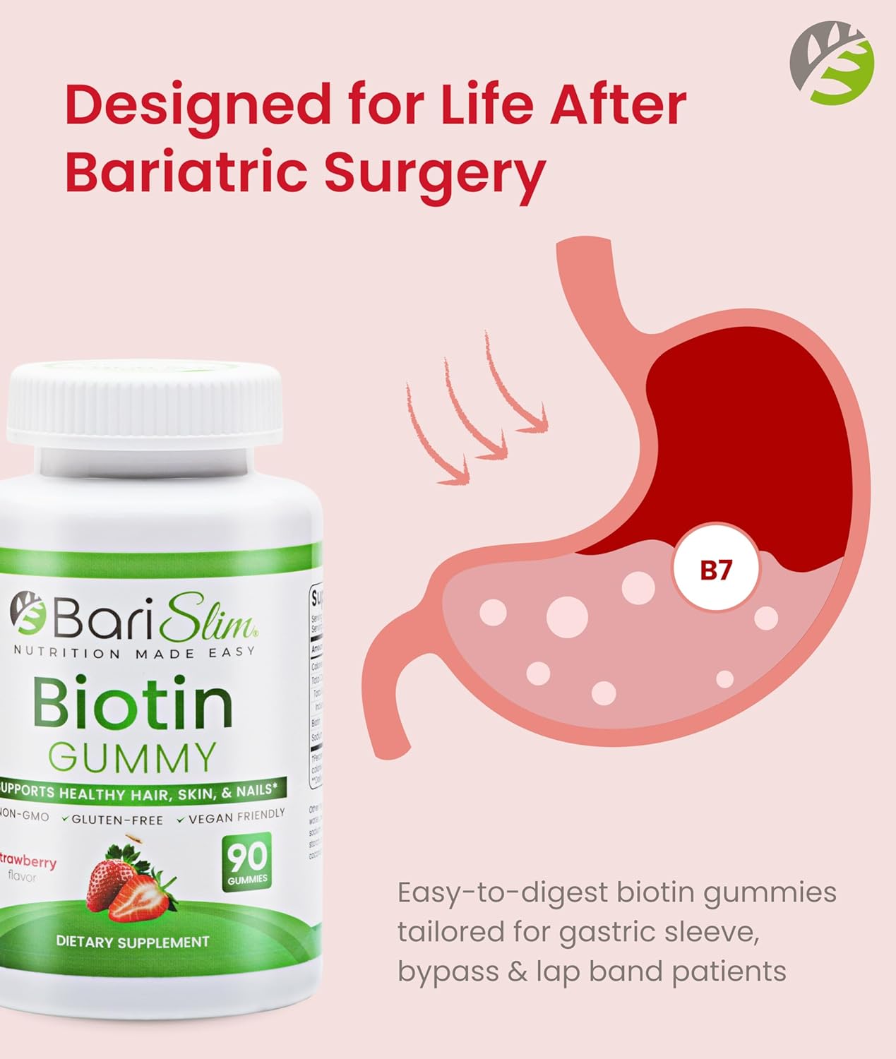 BariSlim Bariatric Vitamin Biotin Gummies - Specially Formulated Gummy Vitamin for Patients After Weight Loss Surgery - Easy to Digest and Great Tasting Fruit Flavors | 90 Fruit Chews - Image 3