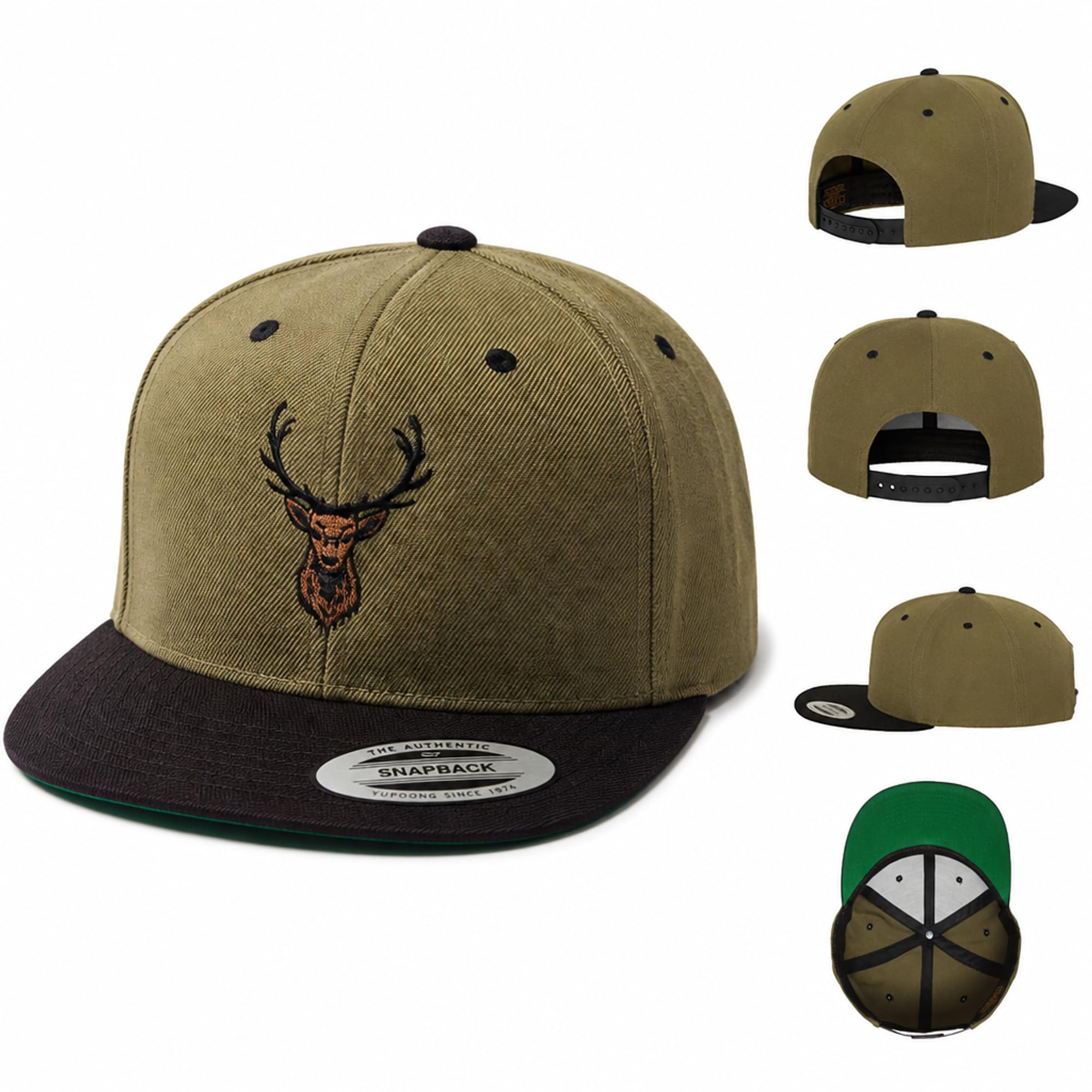 Cap Flexfit Snapback : Hirsch-Kopf - Outdoor Cap - Cappi für Naturliebhaber Herren & Damen Baseball Cap Kappe Mütze Outdoor Jäger Jagd Ausrüstung Wander Zubehör