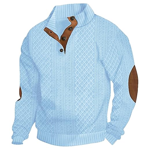 Men's Casual Sweatshirt Pullover Sweater Casual Long Sleeve Stand Collar Quarter Button Sweaters
