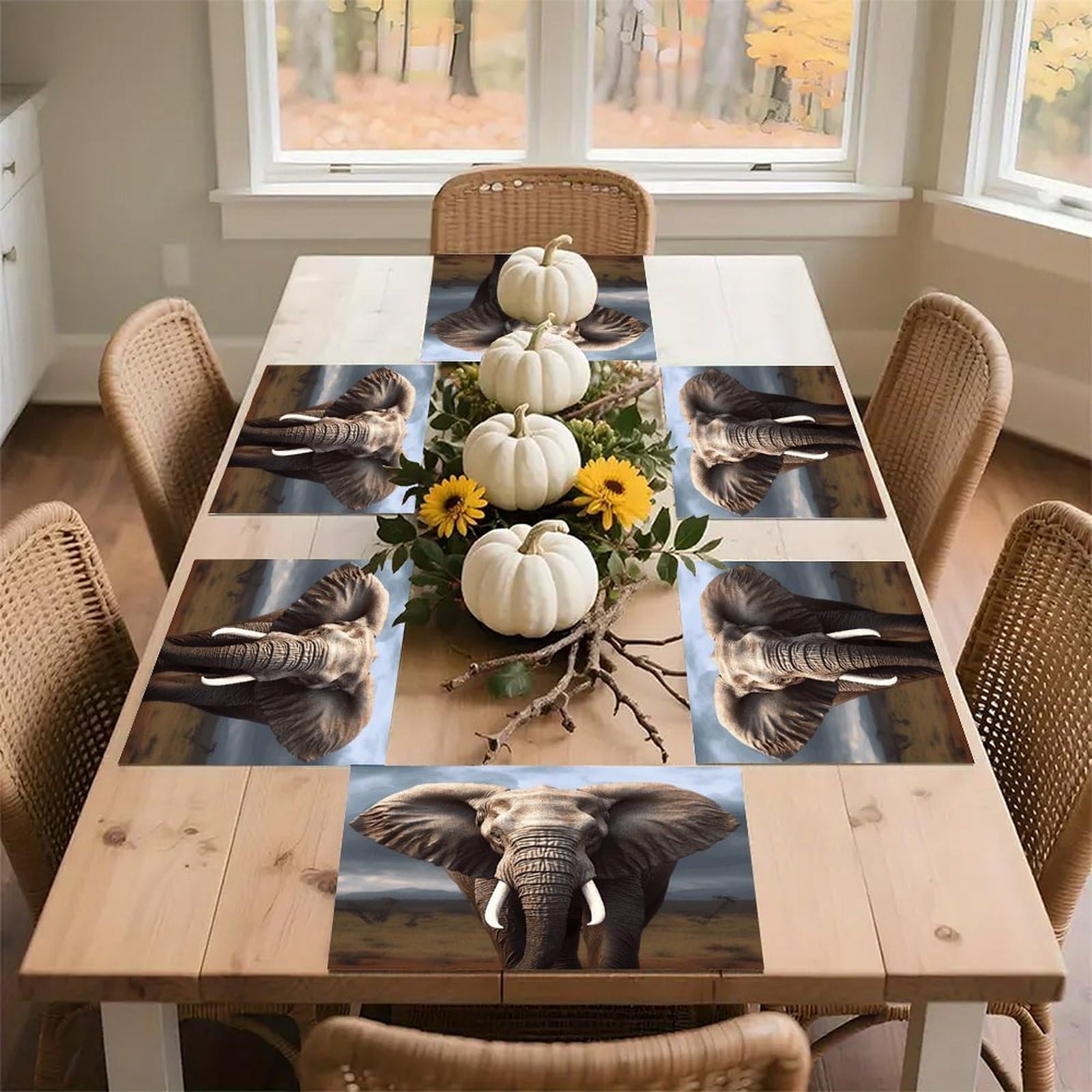 Elephant Placemats Wipeable Heat Resistant Table Mats Washable Flax Place Mats Elegant Cloth Non-Slip Placemat for Kitchen Dinning Party Table Decor 12 * 18 in