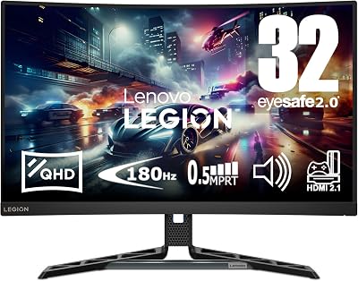 Lenovo Legion R32qc-30 – Monitor Gaming Curvo 31.5″ (180Hz, 0.5 ms MPRT, 16:9, 2560 x 1440 px, HDMI+DP, Altavoces 3Wx2, EyeSafe) VESA 100mm, Soporte Inclinable, Giratorio y Ajustable en Altura – Negro