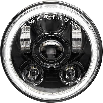 5-3/4 5.75 inch LED Headlight Halo DRL Compatible with Harley Davidson Dyna Sportster Iron 883 1200 Low Rider XLH883 Super Glide Softail Custom XLH1200 Forty-Eight SuperLowBlack