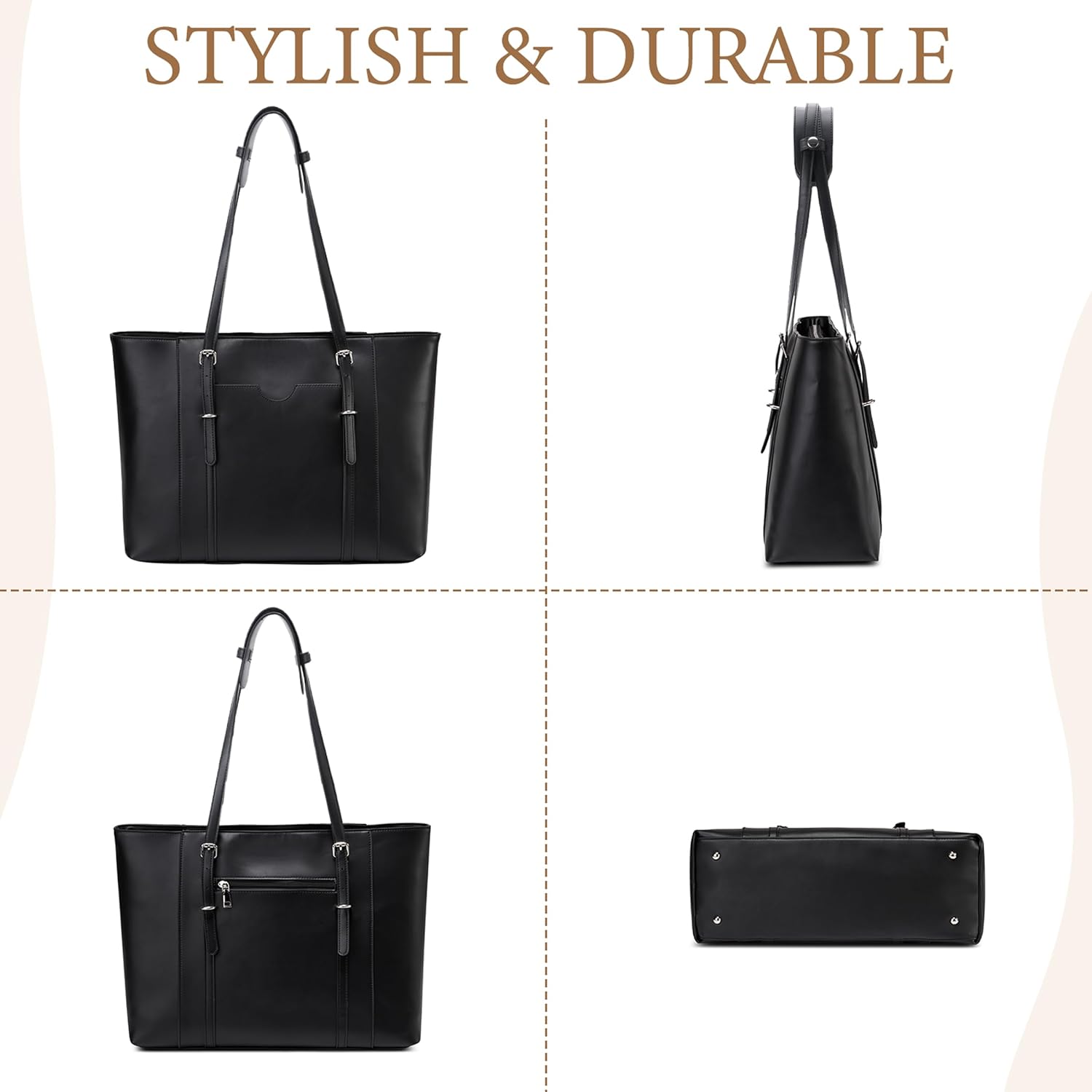 Laptop Tote Bag for Women, PU Leather Water Resistant Travel, Work,Teacher Tote Bag Fits 15.6 inch Laptop - Image 6