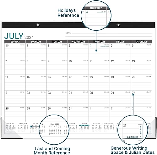 Miniatura 4 de Calendario de escritorio 2024, enero de 2024 a diciembre de 2024, calendario de escritorio de 22 x 17 pulgadas, protectores de esquina