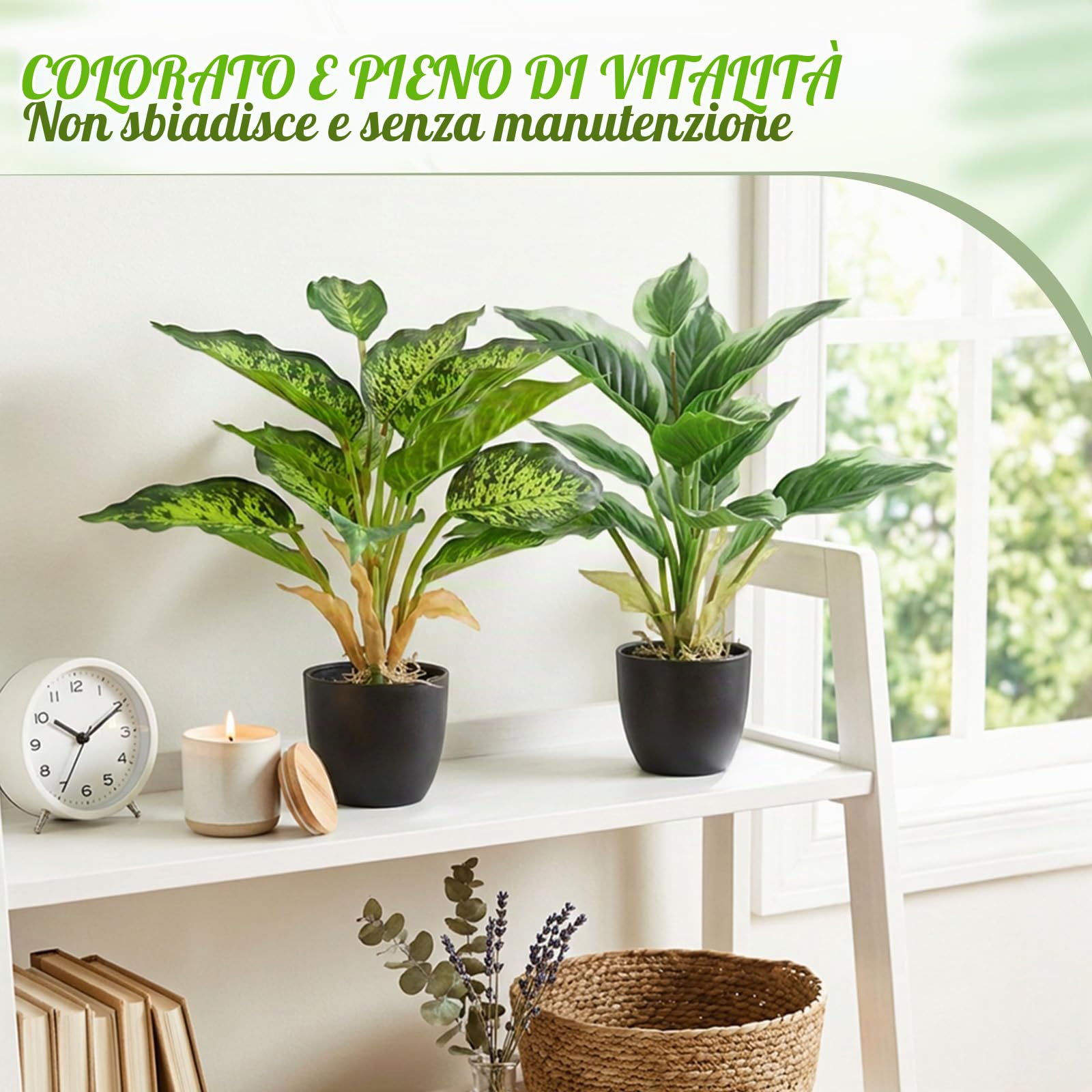 Set di 2 Piante Artificiali in Vaso, 38cm Piante Finte Interno Piante Plastica, Piante Artificiali Decorative per Interni Esterni di Casa, Ufficio, Giardino, Soggiorno, Tavolo e Scrivania
