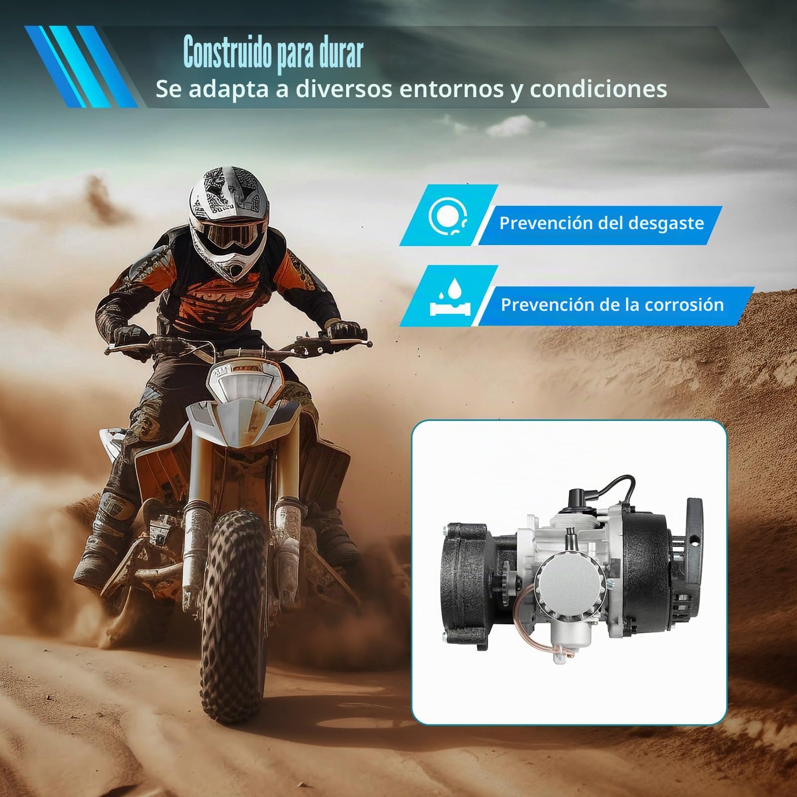 Motor mini de 49 cc | Motor de 2 tiempos a 7000 rpm | Cadena T8F | Con depósito de combustible. Kit de mini moto de cross | Para motores monocilíndricos de mini motos de cross, quads o scooters