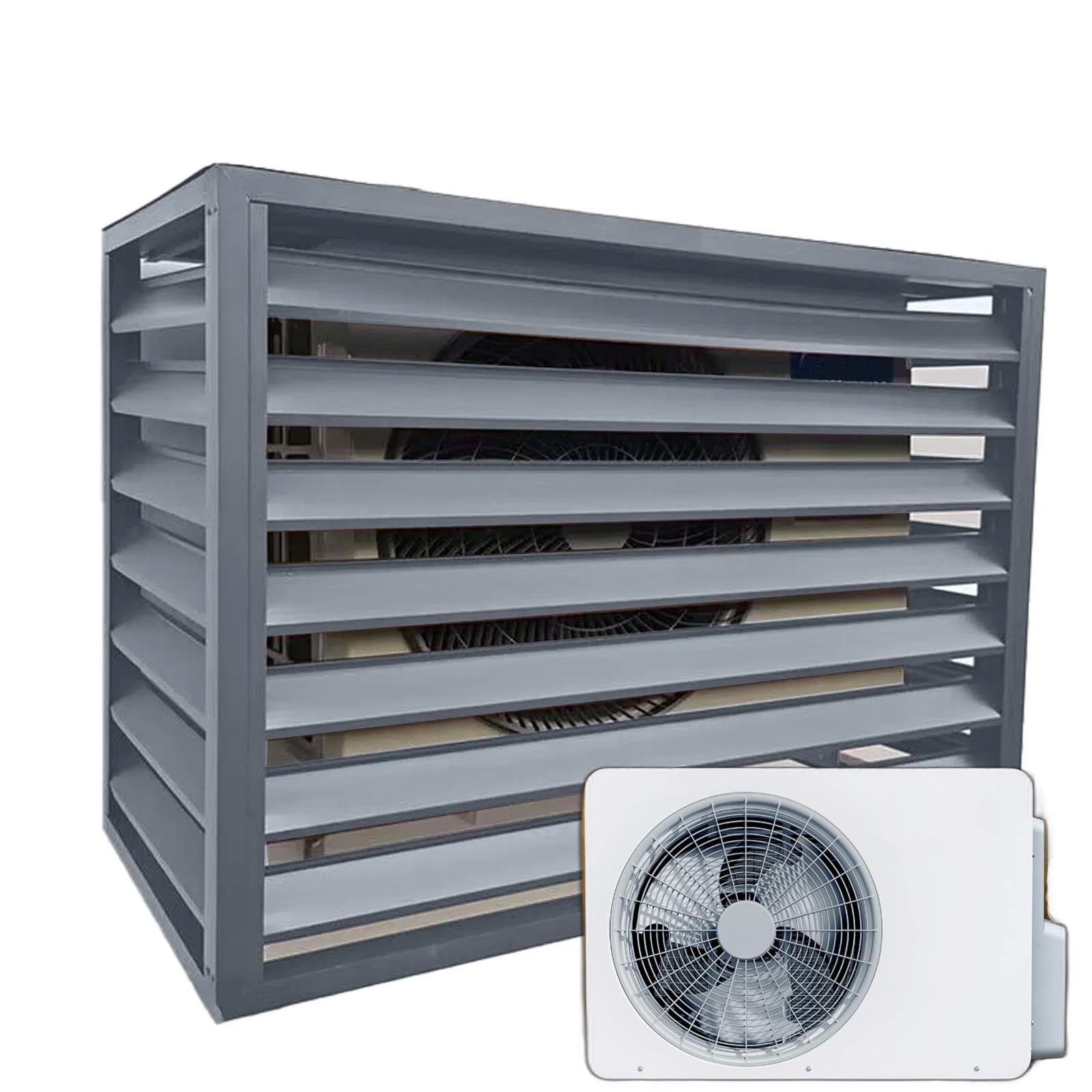 Dnowegas Gray Flat Top Aluminum Air Conditioner Fence Heat Pump Cover, L100*W50*H70 (1.5P), Military-Grade Protection, Smart Ventilation, Anti-Theft Security, Zero-Maintenance
