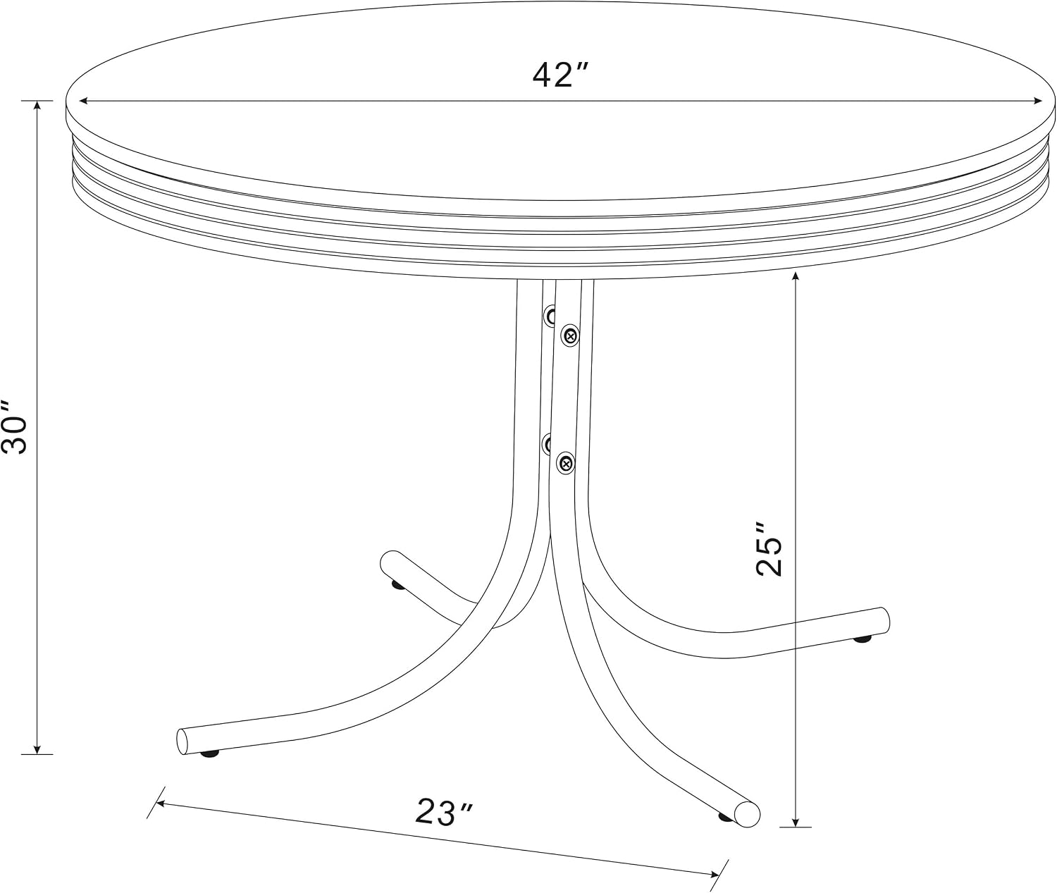 Coaster Home Furnishings Retro 1950s Soda Fountain Diner Round Dining Room Table White Laminate Top Sturdy Steel Chrome Base 2388