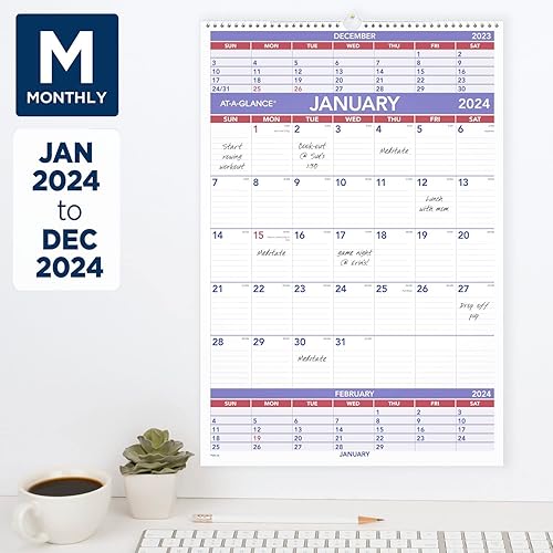 Miniatura 10 de AT-A-GLANCE Calendario de pared 2024, 12 x 27 pulgadas, grande, vertical, referencia de 3 meses (PM112824)