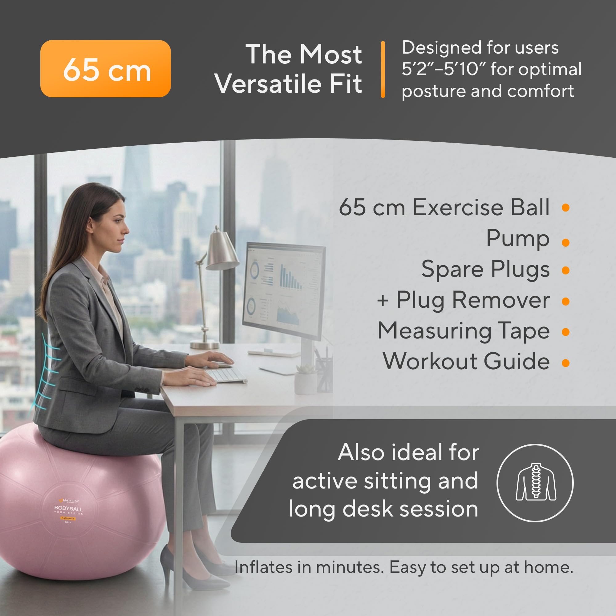Palla da yoga, pilates, fitness, gravidanza, stabilità, equilibrio, riabilitazione, allenamento, casa, palestra, ufficio, sedia con pompa rapida inclusa