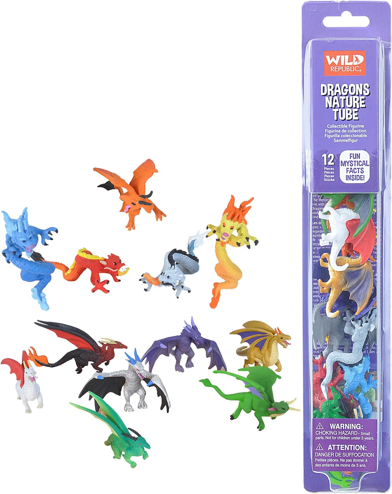 Wild Republic Dragon Figurines Tube, Dragon Toys, Twelve Dragon Figures with Six Different Poses