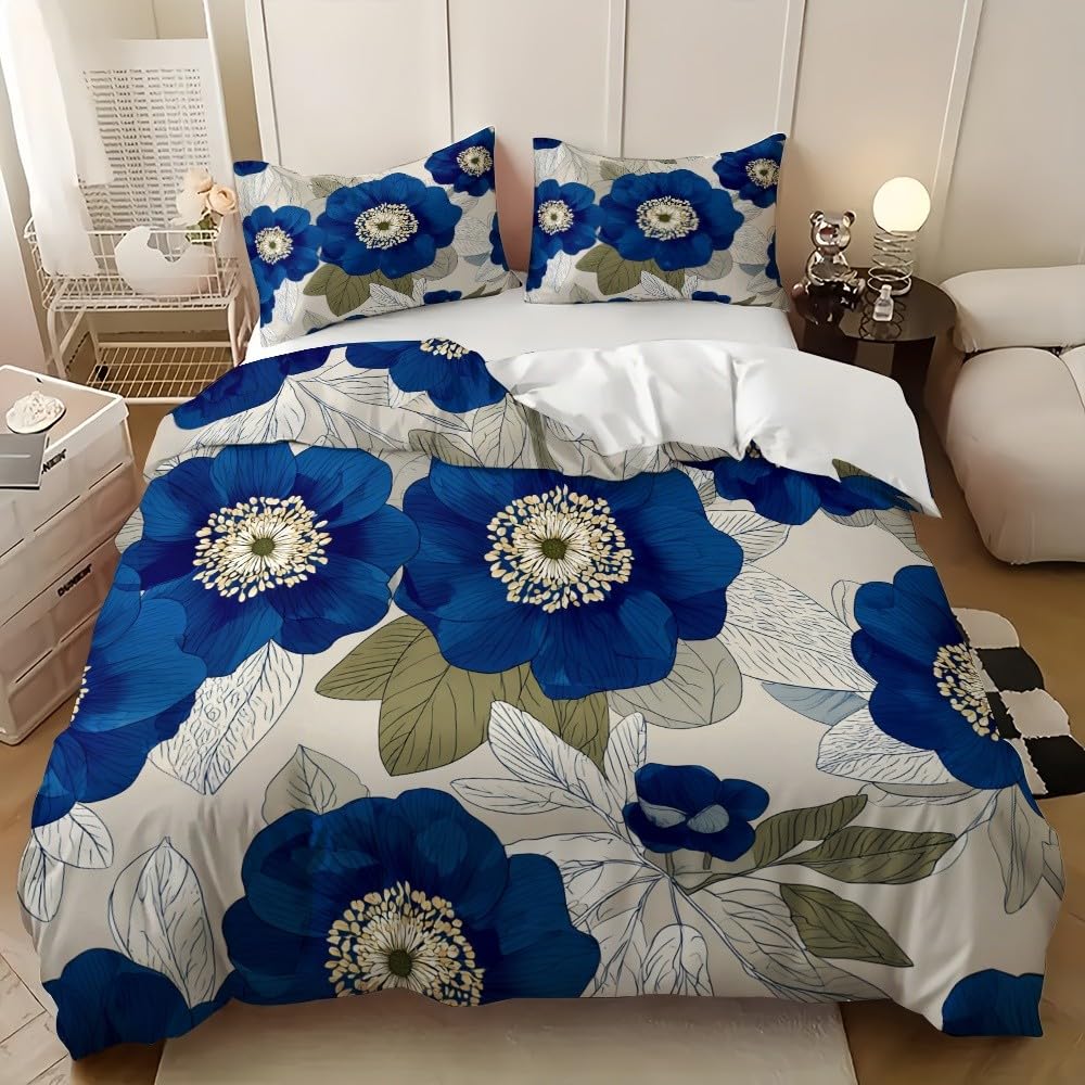 3-częściowy komplet pościeli 155 x 220 cm, z 2 poszewkami na poduszkę 80 x 80 cm, niebieska, poszewka na kołdrę z mikrofibry, z zamkiem błyskawicznym, nie wymaga prasowania i miękka