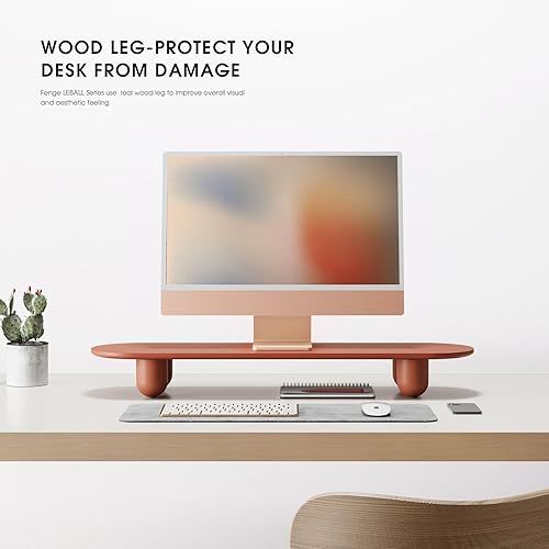 Miniatura 7 de Fenge Elevador de monitor, soporte de monitor doble de 34 pulgadas para monitores grandes, organizador de escritorio con estante de madera y patas