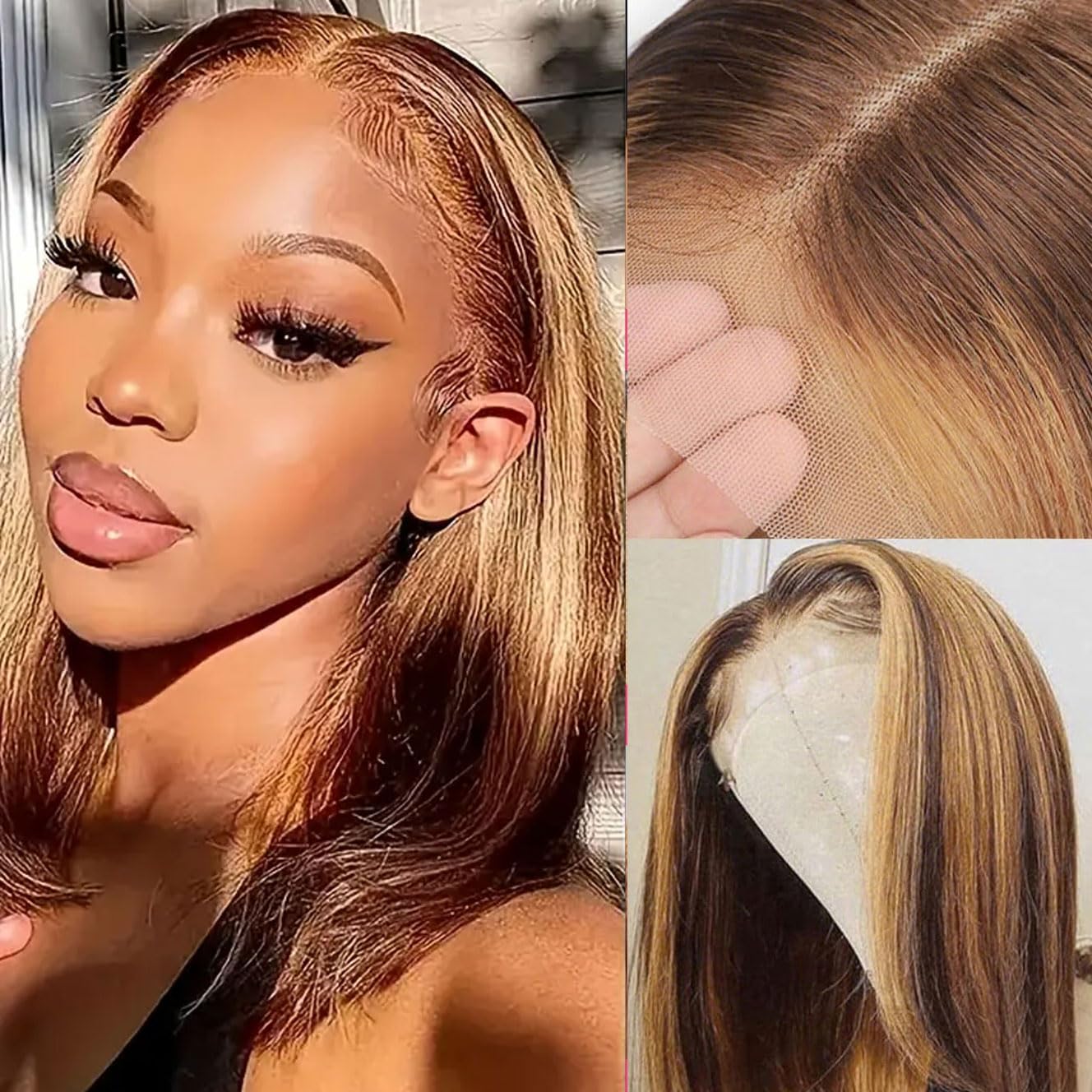 Wepwcod Bob Wigs Human Hair Glueless 13x4 HD Lace Closure Glueless Human Hair 180% Density Short Straight Wig for Black Women (STW Bob Wig-4/30