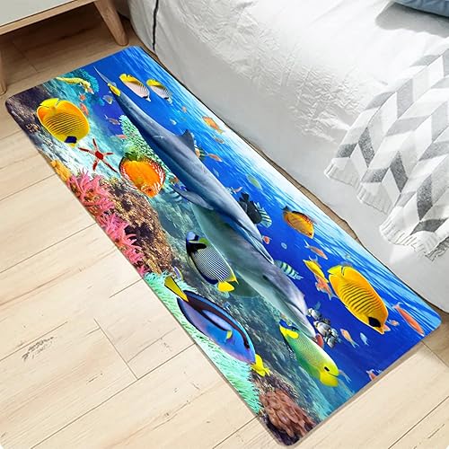 Miniatura 6 de Las bañeras de cocina y baño utilizan tapetes absorbentes antideslizantes, alfombra rectangular 3D de delfín coral de arte moderno (17 x 47