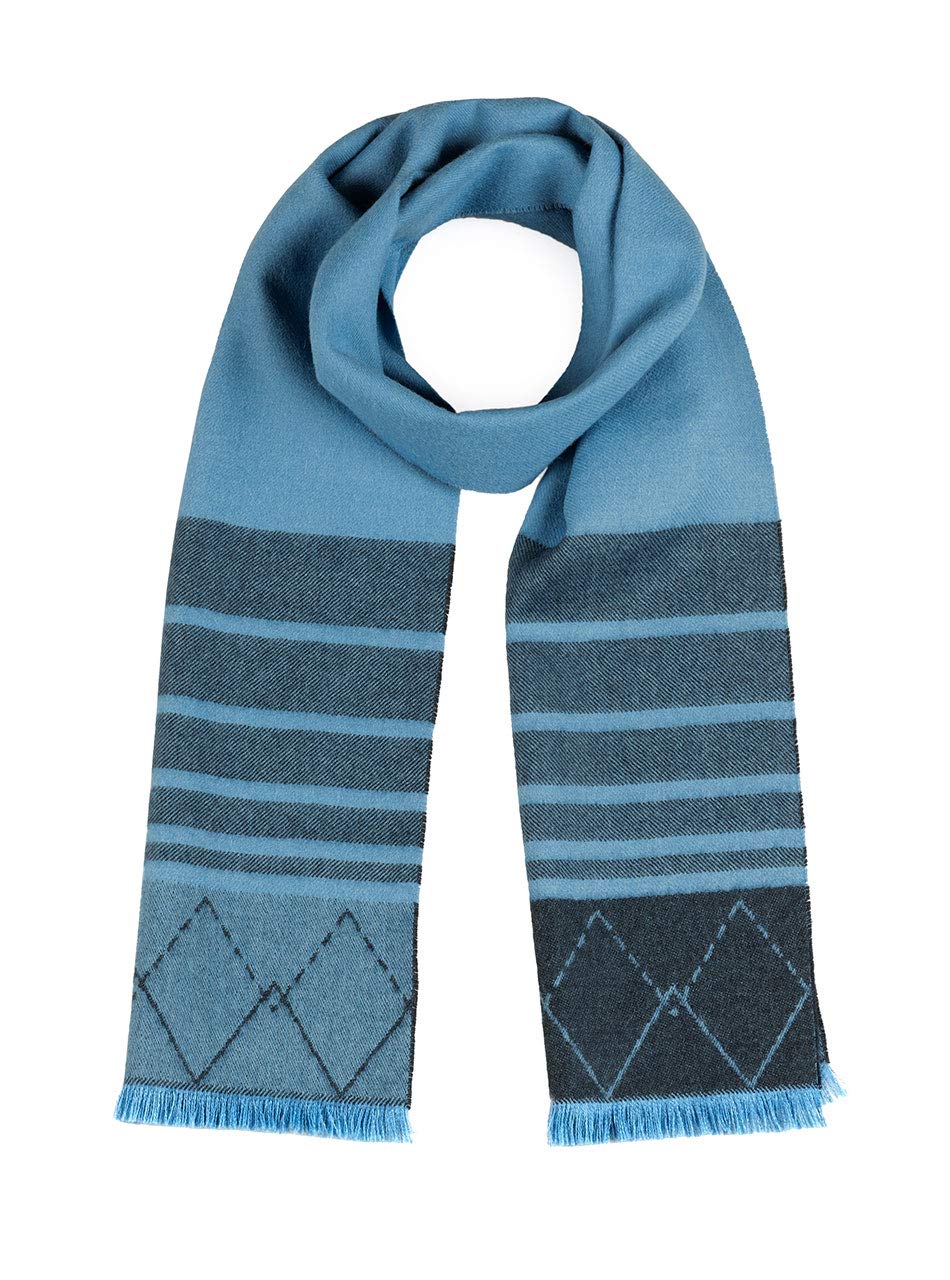 Inca Fashions - Alpaca Wool Scarf - 100% Pure Baby Alpaca Wool - Diamond Stripe with Eyelash Fringe (Blue/Charcoal)