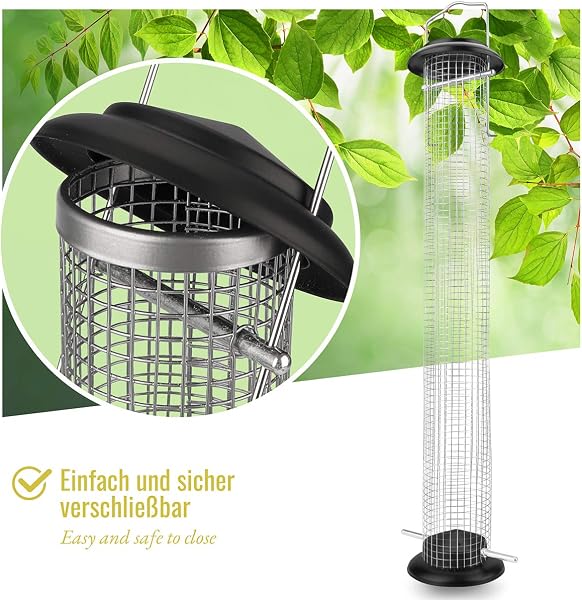 wildtier herz I Vogelfutterspender 52cm, Schwarz - Erdnussfutterspender aus rostfreiem Metall, Vogel Futterstation, Futtersäule, Nüsse Erdnüsse, Wildvögel Futtersilo, vogelhaus Fenster - 3