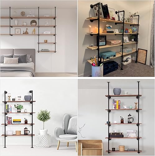 Miniatura 7 de Estante industrial de tubo de hierro para montaje en pared, estantería abierta de casa de campo, estantes de tubería para cocina, baño, estanterías