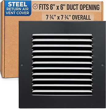 Fits 6x6 Duct Opening | Steel Return Air Grille by Handua | Vent Cover Grill for Sidewall and Ceiling | Black | HVAC Cold Air Intake Grille | Outer Dimensions 7.75"W X 7.75"