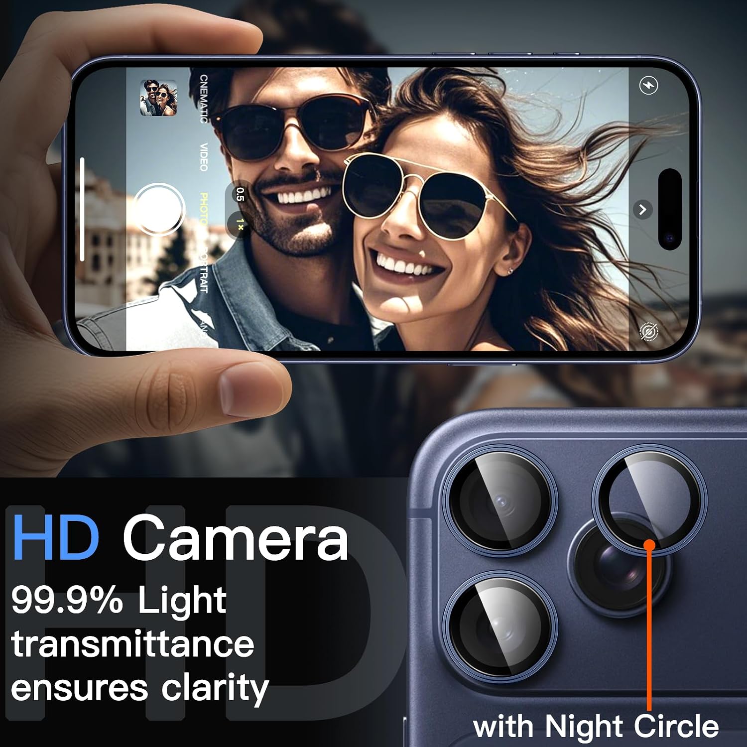 JETech Camera Lens Protector for iPhone 17 Pro 6.3-Inch and iPhone 17 Pro Max 6.9-Inch, 1:1 Invisible Fit, 9H Tempered Glass Metal Individual Ring Cover, HD Clear, 1 Set (Deep Blue)