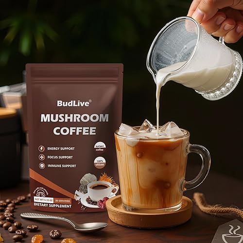 Miniatura 8 de Café de hongos  Café instantáneo en polvo con melena de león orgánica, Reishi, Cordyceps, cola de pavo, trompeta King y Shiitake  Energía, enfoque,