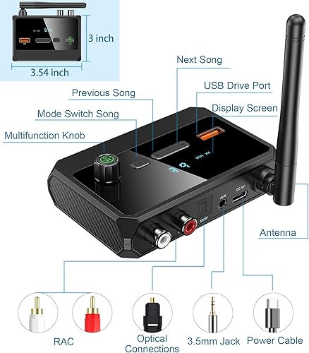 Miniatura 8 de KAIY Receptor Bluetooth 5.3 para estéreo doméstico, óptico de baja latencia y audio de música HD, adaptador Bluetooth a RCA para