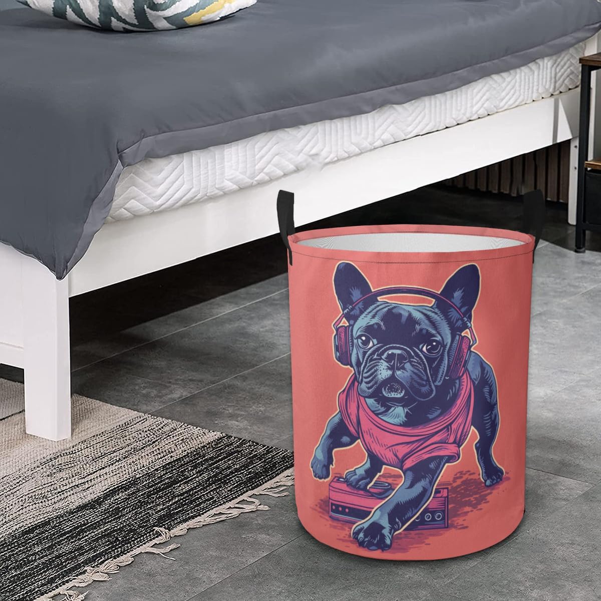 French Bulldog Break Dancing Waterproof Foldable Storage Bin, Dirty Clothes Laundry Basket, Canvas Organizer Basket for Laundry Hamper, Toy Bins, Gift Baskets, Bedroom, Clothes, Kids Hamper image 3
