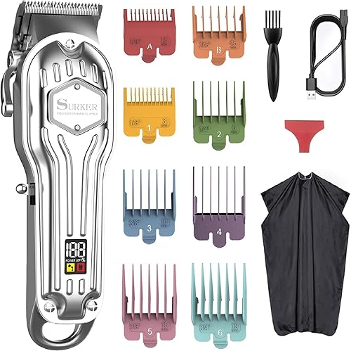 SURKER Cortadora de pelo para hombre, inalámbrico, kit profesional de corte de pelo para hombres, pantalla LED recargable