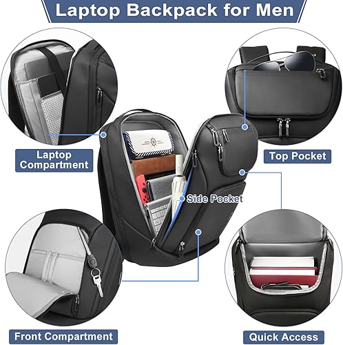Miniatura 2 de Mochila de negocios para hombre, mochilas antirrobo inteligentes para laptop de 17.3 pulgadas con puerto de carga USB, resistente al agua, mochila