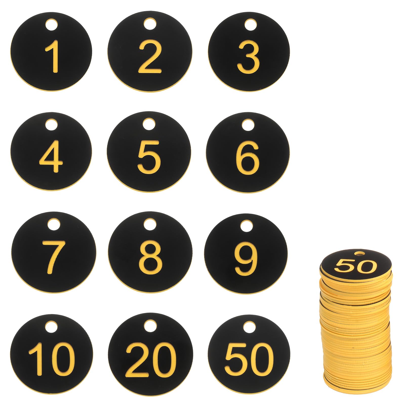 uxcell Numbers Key Tags, 0-50 Plastic ID Hang Tag Numbered Tags for Dormitory Key Chain Box Cabinet Lockers(Black & Yellow)