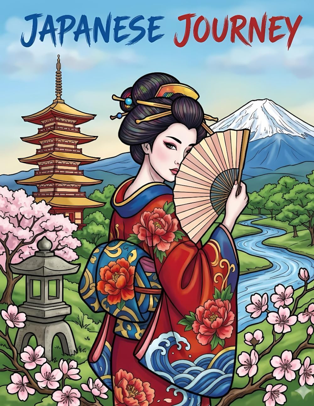 Japanese Journey: A Relaxing Adult Coloring Book of Japanese Landscapes, Traditional Scenes, and Mindful Stress Relief