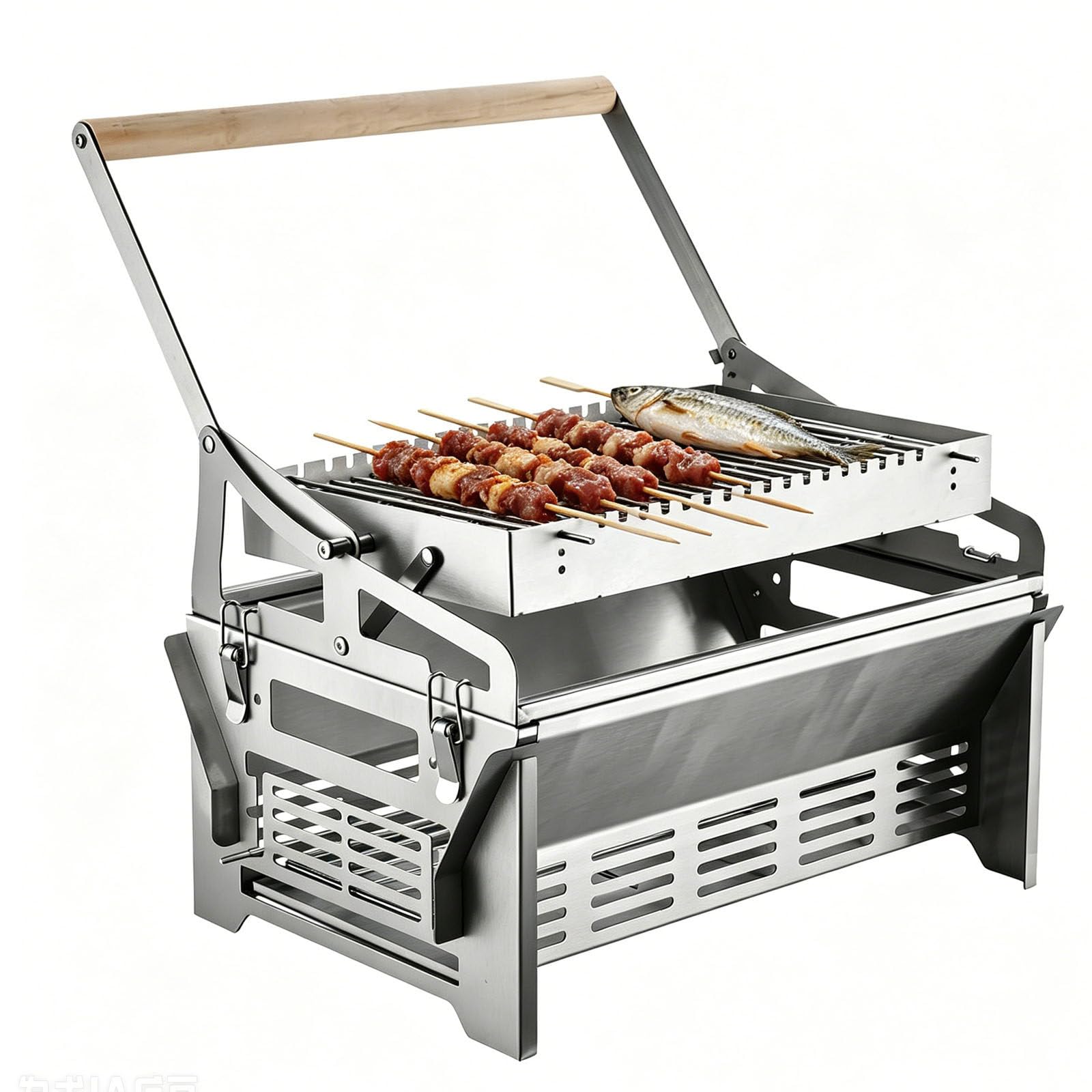 ylpddmm Portable 360°Rotating Charcoal Grill with Flipping Basket