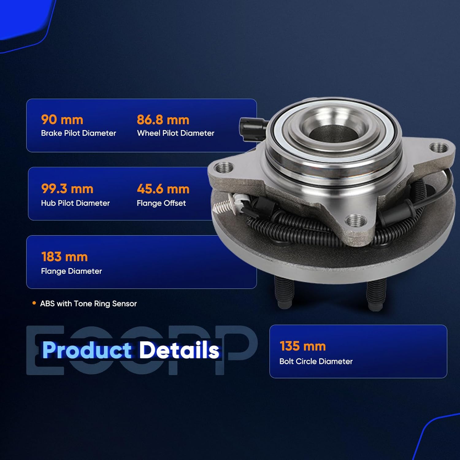 ECCPP Replacement For Wheel Bearing and Hub Assembly 2WD Only For Ford F-150 2009-2011 Professional Grade Wheel Hubs 6 Lugs W/ABS 515117x2