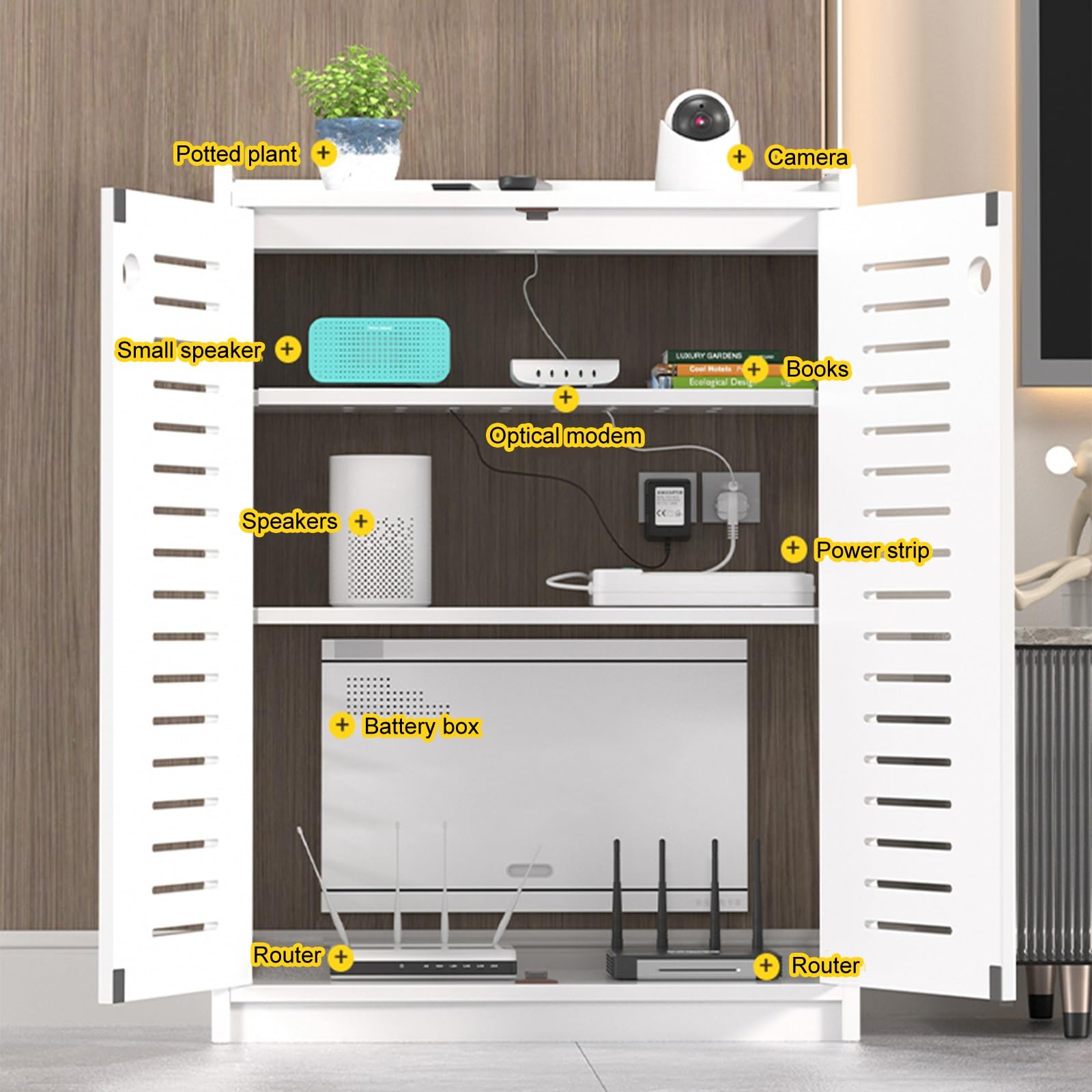 Mobiletto Portaoggetti Per Router WiFi, Modem Da Pavimento, Multifunzionale Organizer La Gestione Dei Cavi,Immagazzinaggio Nascondi,elevata Capacità Di Carico, Soggiorno E Ufficio