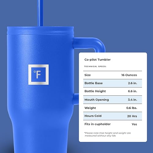 Miniatura 98 de IRON °FLASK Co-Pilot Taza térmica con popote y tapas abatibles, botella con asa para bebidas calientes o frías, a prueba de fugas, para agua o café