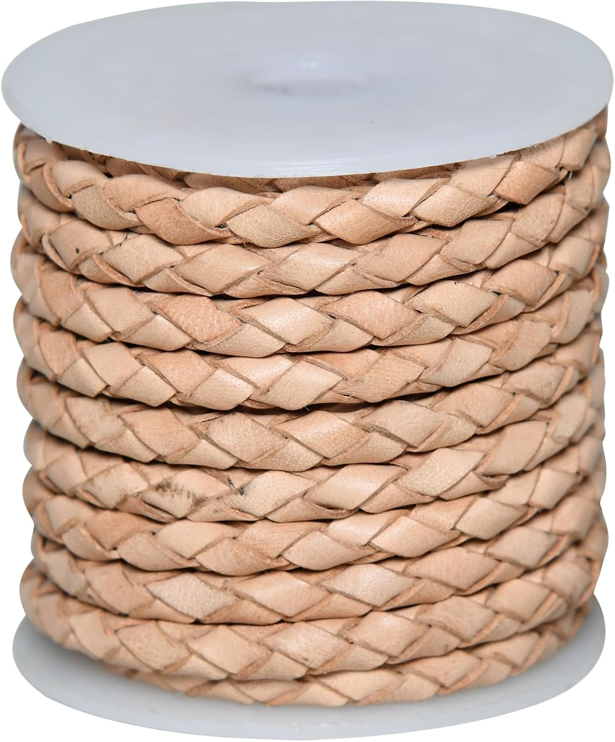 String Cord for Making Necklace, Bracelets and Jewellery, Genuine Cowhide Leather Round Braided String Bolo Tie Cord Rope for Shoe Laces and DIY Crafts (Natural, 5mm)