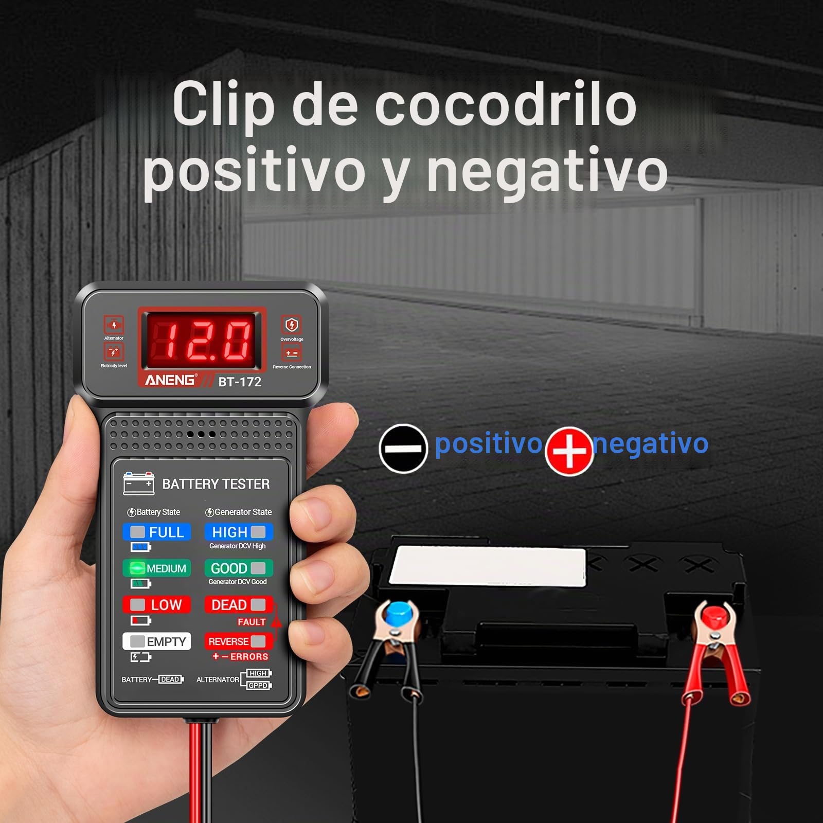 ANENG Comprobador de Batería de Coche,12V,Comprobador Digital de Batería de Coche,Analizador de Carga de Alternador con Pantalla LCD y LED,Indicador de Voltaje Para Coches y Herramientas Eléctricas