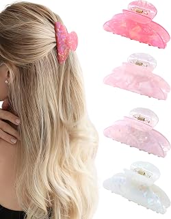 ACECHA 4 pack Cute Medium Claw Clips for Thin Fine Hair, Non-Slip | 3.1" acrylic claw clip bulk, sparkly colorful summer spring fall hair accessories, ideal for daily party, pink, purple white