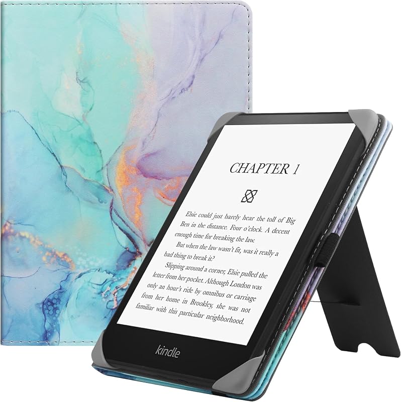 Universal Case for 6" eReaders, Folio Leather Stand Cover with Handstrap Compatible with All 6 inch Paperwhite/Paperwhite/Kobo/Tolino/Pocketook/E-Book Reader-Marble Blue