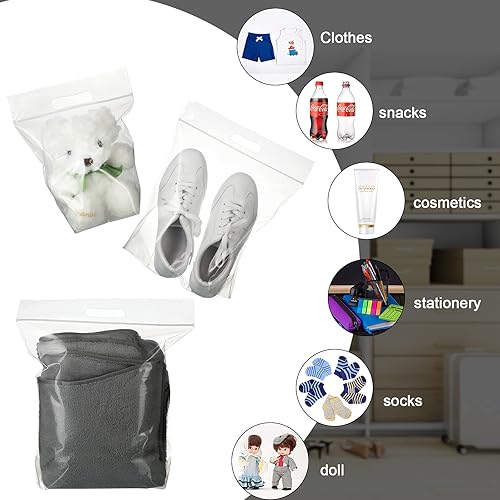 Miniatura 7 de Clabby Bolsas de almacenamiento transparentes con cremallera, bolsa inferior expandible de plástico con asa de transporte para guardar ropa,