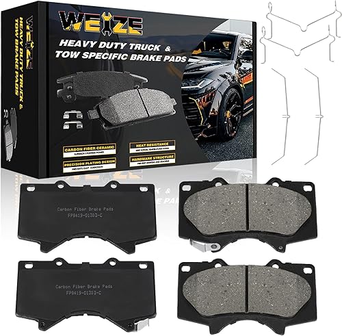 WEIZE Front Carbon Fiber Ceramic Brake Pads, Truck and Tow Brake Pads Set with Hardware D1303, Fit for Toyota Tundra Sequoia Land Cruiser, Lexus