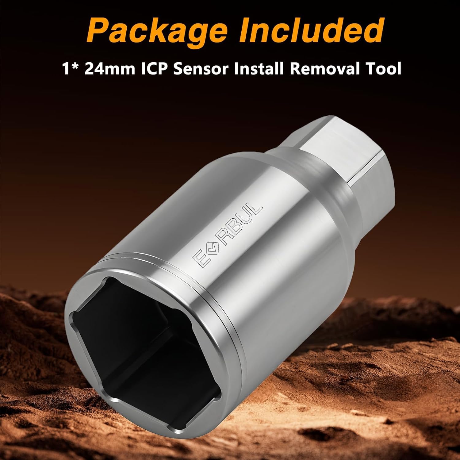 EVRBUL ICP Injection Control Pressure Sensor Install Remove Socket Tool Compatible with Ford 6.0L Powerstroke Diesel Ford 250 350 450 550 Super Duty 2003-2004 24mm 3/8’’ Drive Deep Socket