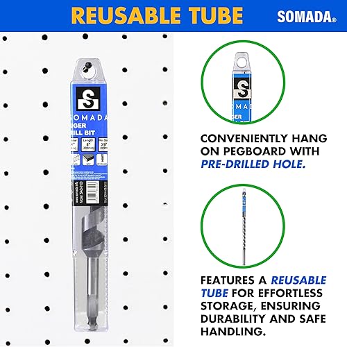 Vista 72 de SOMADA Broca de taladro de 3/4 pulgadas x 17 pulgadas para madera, vástago hexagonal de 3/8 pulgadas, una pieza, broca larga para madera blanda