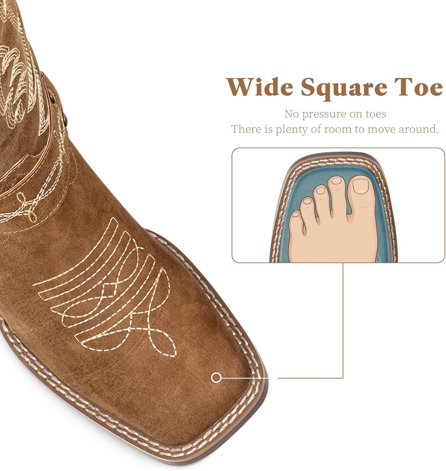 J's.o.l.e Square Toe Cowboy Boots for Women Cowgirl Boots Wide Calf Strap Western Boots