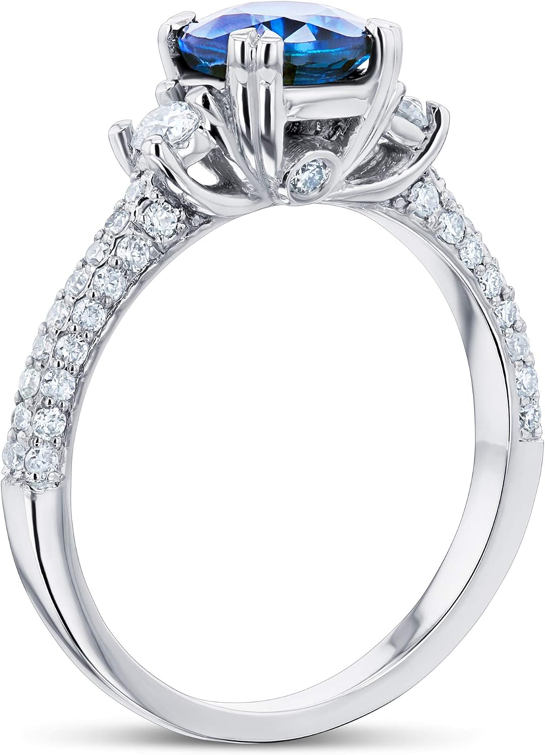 Kobelli Three-Stone Sapphire and Diamond Engagement Ring 1 1/2 CTW in 14k White Gold