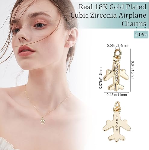 Miniatura 2 de Beebeecraft 1 caja de dijes de avión chapados en oro de 18 quilates con circonita cúbica, avión, avión, avión, transporte aéreo