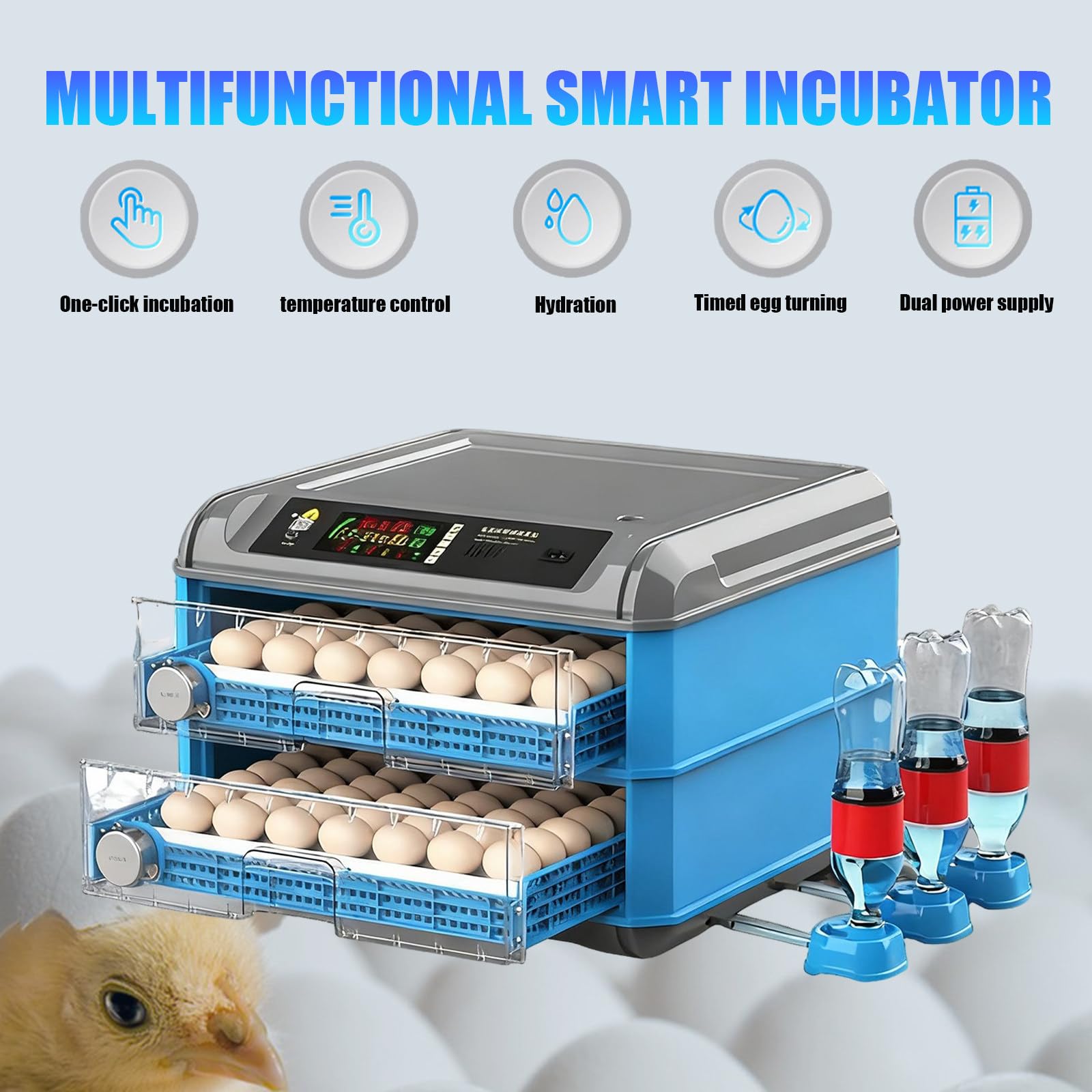 Incubadora Automática para 24 a 500 Huevos con Volteo Automático, Humidificación, Control De Temperatura Y Ovoscopio. 24eggs(singlelayer)
