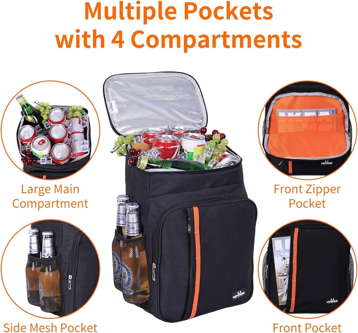 Zaino Termico da 24 Litri - Borsa Termica Extra Large Zaino da Picnic Impermeabile Zaini Ultraleggeri Uomo Donna per Picnic Escursionismo Campeggio Barbecue Campeggio Eventi Sportivi (nero)