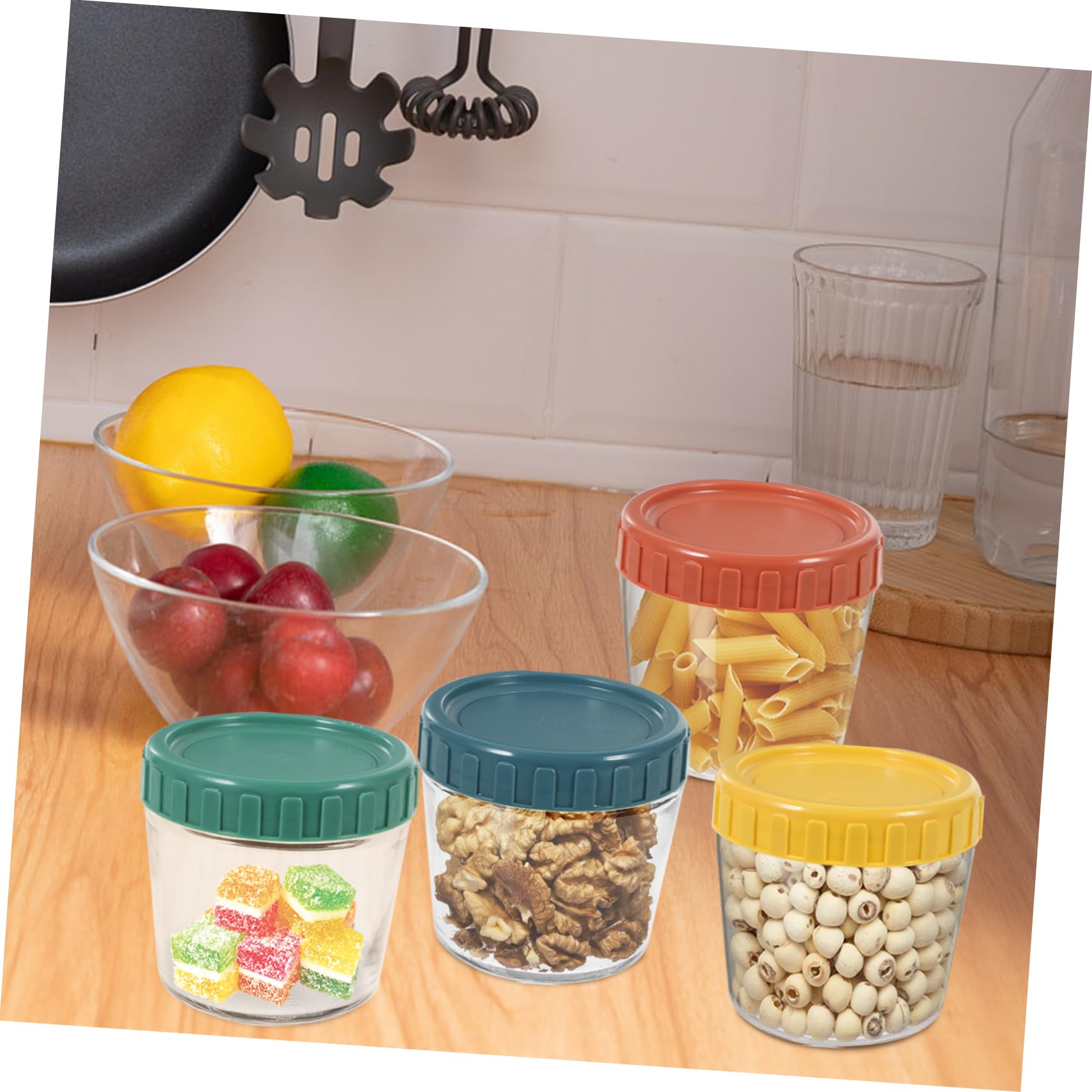 Mobestech Set de 4 Frascos de Vidrio Tapa de Silicona Sellada, Contenedores para Almacenar Alimentos Pequeños, Diseño Apilable y Fácil Acceso para Cocina y Yogur